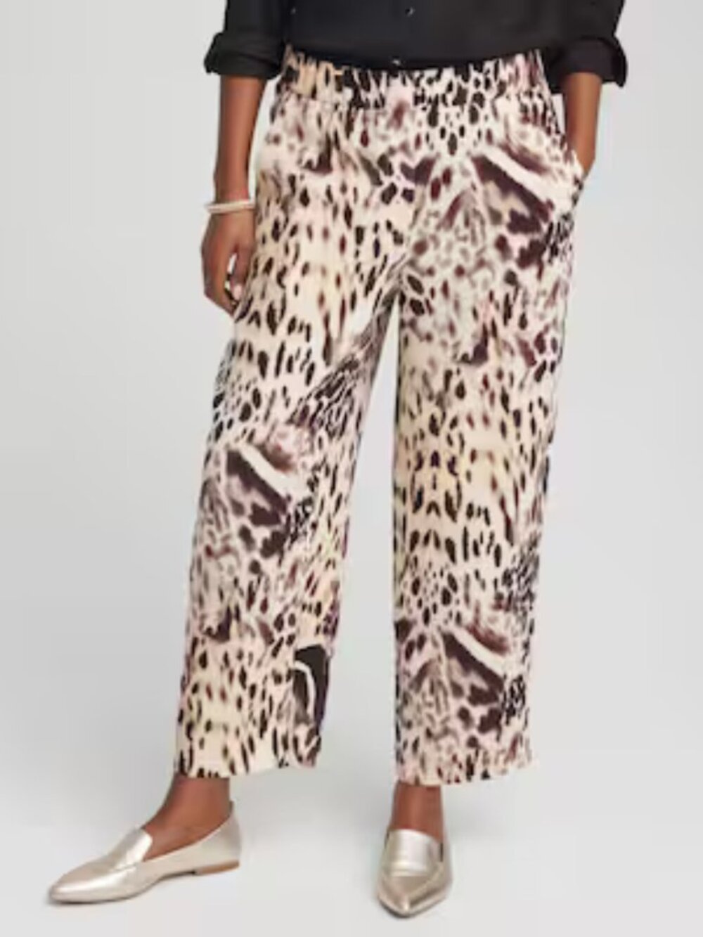 Chicos Bengal Marks Crepe Pull On Ankle Pants 4T US 20 Tall XXL Wide Leg
